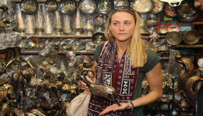 Cassandra de Pecol shopping cultural goods in Lahore
