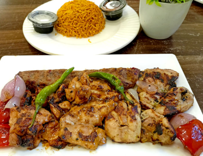 Lebanese BBQ platter and rice